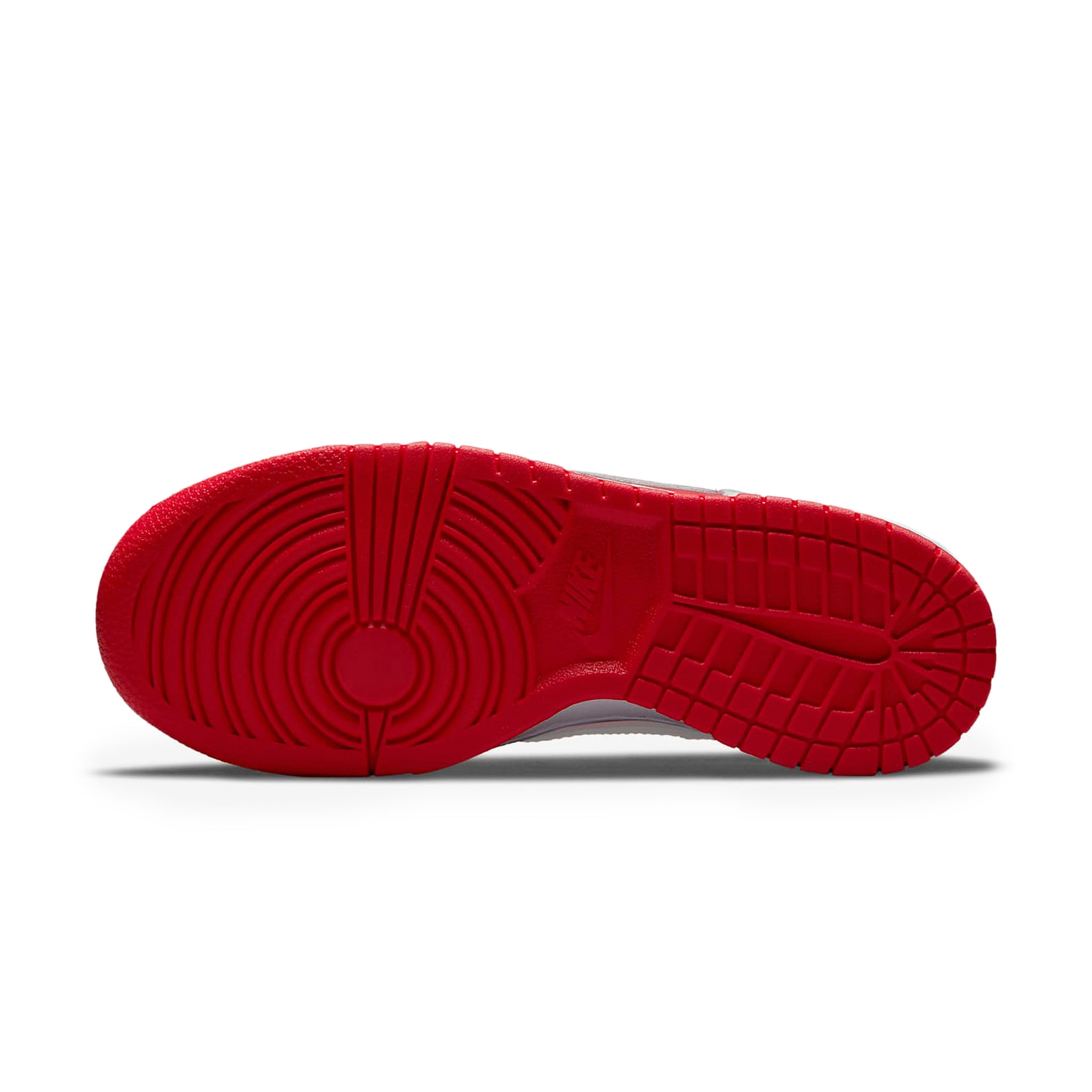 Sole view of Nike Dunk Low Championship Red (2021) (GS) CW1590-600
